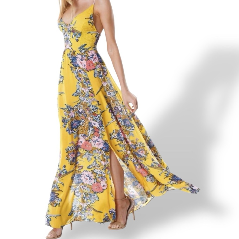 Free People Floral Maxi Dress in Yellow and Pink